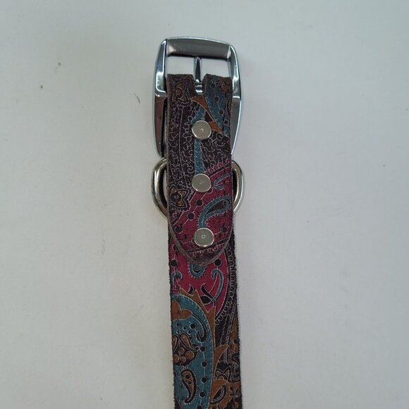 Omni Pet Dog‎ Collar Signature Leather Red Brown Green Paisley 26"(22-23")Buckle - Picture 7 of 10